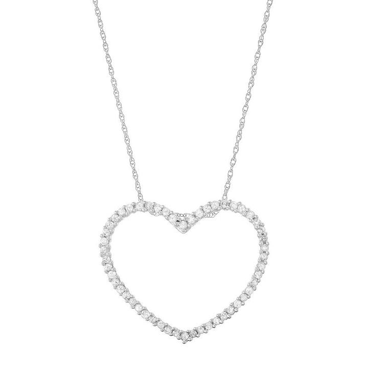 10k White Gold 1/2 Carat T.w. Diamond Heart Pendant Necklace, Women's, Size: 18
