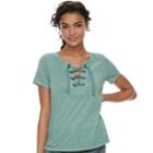Juniors' Cloud Chaser Lace-up Short Sleeve Tee, Teens, Size: Medium, Med Green