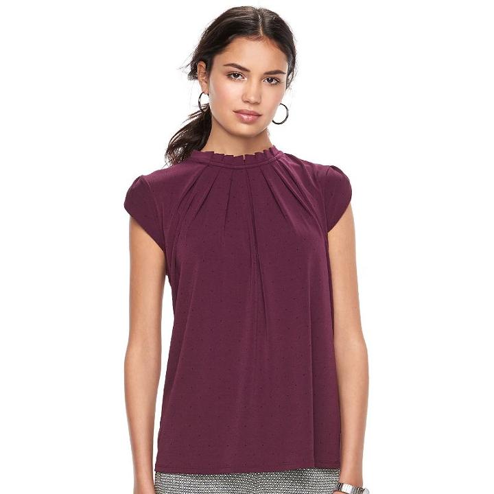 Women's Elle&trade; Pleated Mockneck Top, Size: Xxl, Dark Pink