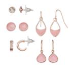 Pink Nickel Free Hoop, Stud & Drop Earring Set, Women's