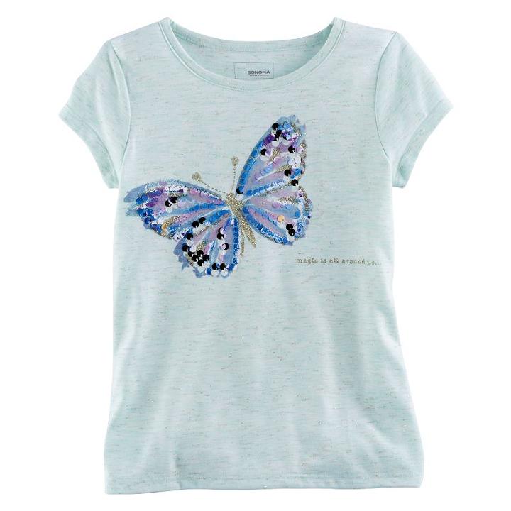 Girls 4-12 Sonoma Goods For Life&trade; Short-sleeved Embellished Graphic Tee, Girl's, Size: 12, Turquoise/blue (turq/aqua)