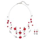 Red Beaded Illusion Necklace & Drop Earring Set, Women's