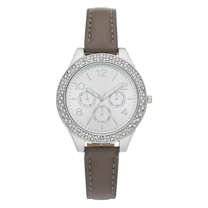 Women's Crystal Pave Bezel Watch, Size: Large, Grey