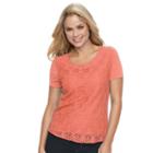 Petite Croft & Barrow&reg; Lace Tee, Women's, Size: Xl Petite, Lt Orange