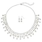 Simulated Pearl Fringe Statement Necklace & Drop Earring Set, Women's, White Oth