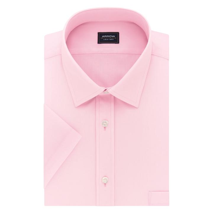 Big & Tall Arrow Regular-fit Spread-collar Short-sleeved Dress Shirt, Men's, Size: 18 Big, Dark Pink