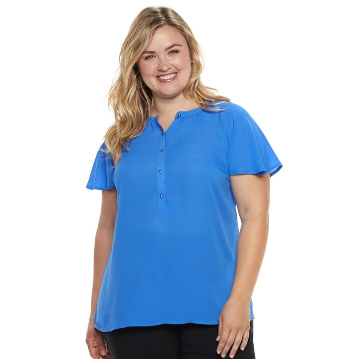 Plus Size Apt. 9&reg; Flutter Georgette Top, Women's, Size: 1xl, Med Blue