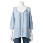 Women's French Laundry Cold Shoulder Sharkbite-hem Tunic, Size: Large, Turquoise/blue (turq/aqua)