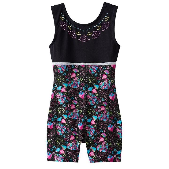 Girls 4-14 Jacques Moret Embellished Biketard Leotard, Size: Medium, Black