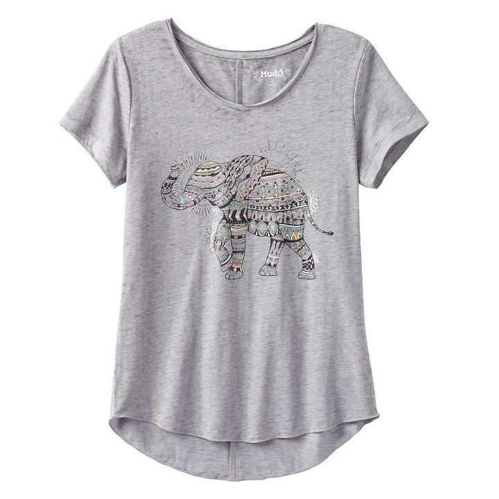 Girls 7-16 & Plus Size Mudd&reg; Burnout Seamed Back High-low Hem Graphic Tee, Girl's, Size: 12 1/2, Med Grey