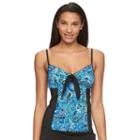 Women's A Shore Fit Tummy Slimmer Bow-front Tankini Top, Size: 10, Blue