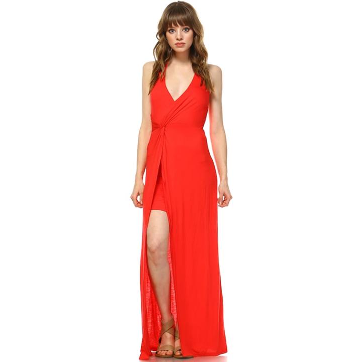 Women's White Mark Split-front Overlay Maxi Dress, Size: Small, Red