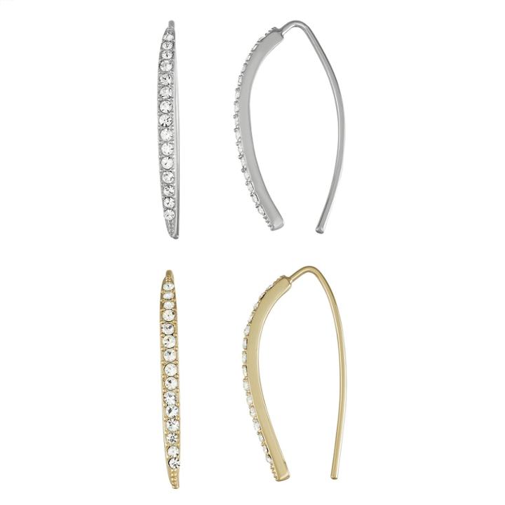 Chrystina Two Tone Crystal Curved Stick Drop Earring Set, Women's, White