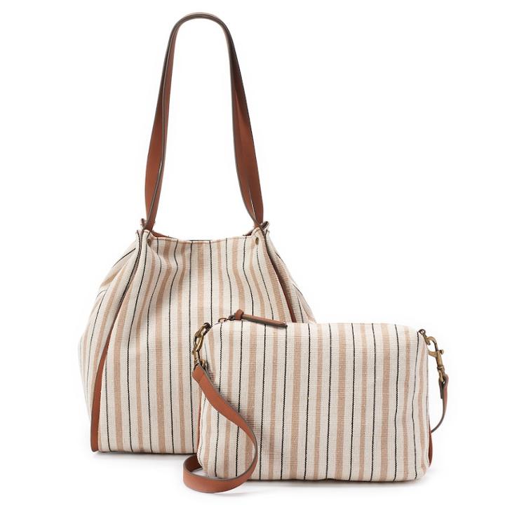 Sonoma Goods For Life&trade; Tyler Striped Tote & Crossbody Bag Set, Women's, Med Beige