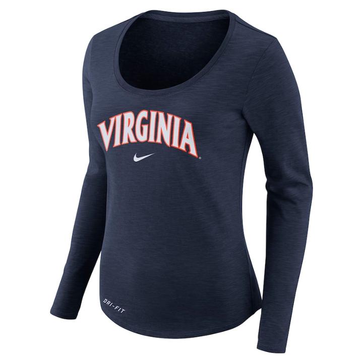 Women's Nike Virginia Cavaliers Slubbed Dri-fit Tee, Size: Medium, Blue (navy)
