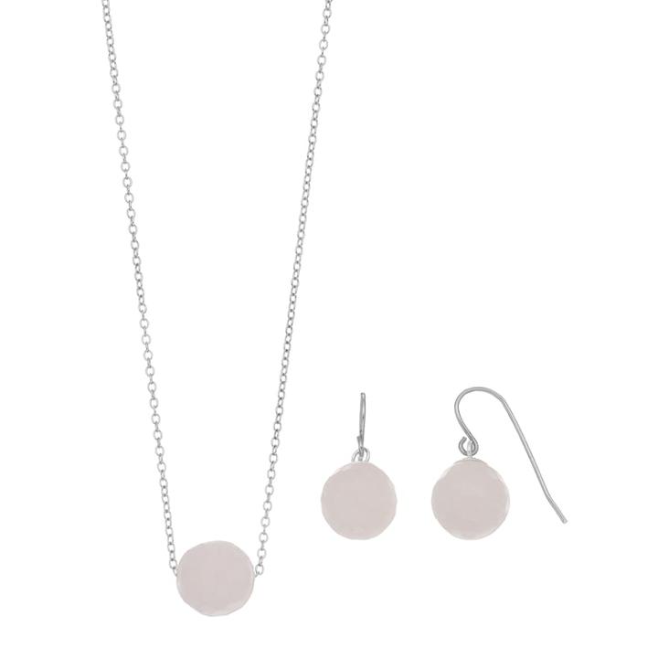 Sterling Silver Agate Bead Necklace & Earring Set, Women's, Pink