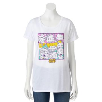 Juniors' Nickelodeon Rugrats Tommy, Chuckie & Angelica Square Group Graphic Tee, Girl's, Size: Medium, White
