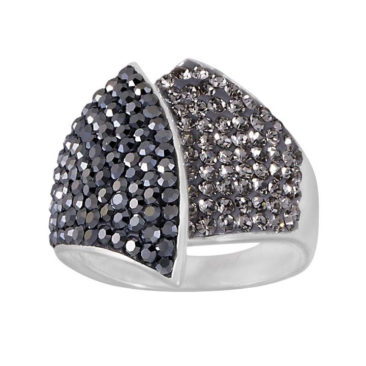 Crystal Silver-plated Overlap Ring, Women's, Black