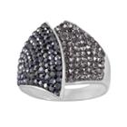 Crystal Silver-plated Overlap Ring, Women's, Black