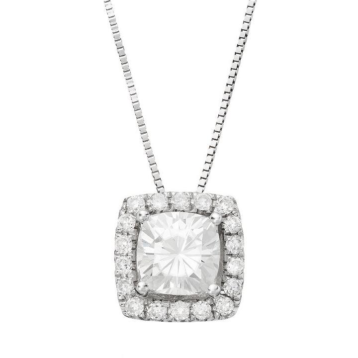 Forever Brilliant 1 1/4 Carat T.w. Lab-created Moissanite 14k White Gold Halo Pendant Necklace, Women's, Size: 18