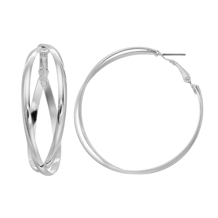 Double-wire Crisscross Nickel Free Hoop Earrings, Women's, Silver