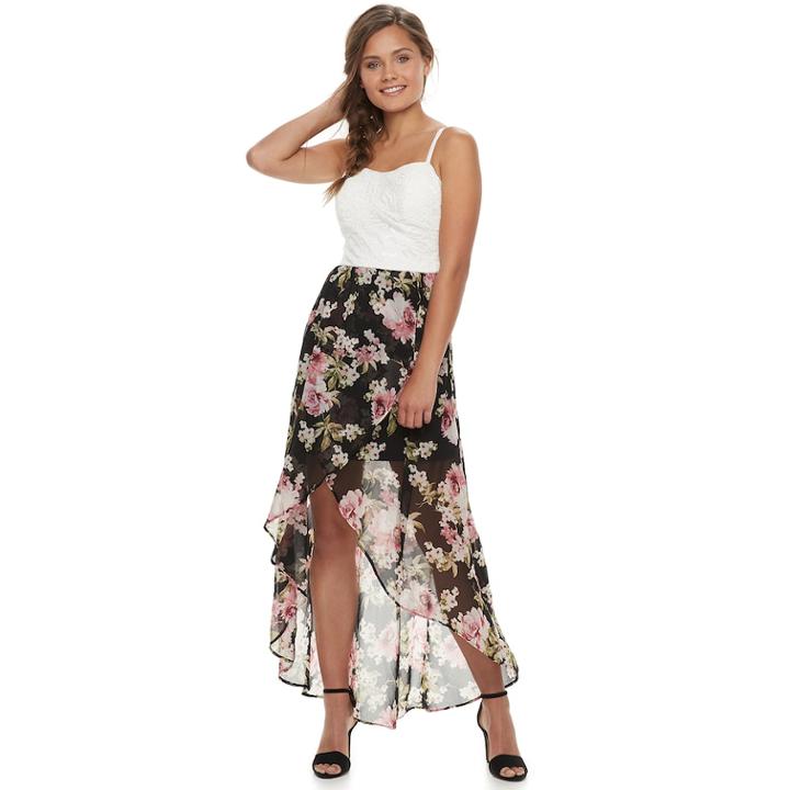 Juniors' Lily Rose High-low Floral Maxi Dress, Teens, Size: Xl, Dark Grey