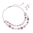 Silver Tone Simulated Cat's-eye & Bead Swag Necklace & Drop Earring Set, Women's, Pink