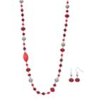 Long Red Beaded Necklace & Drop Earring Set, Women's, Med Red