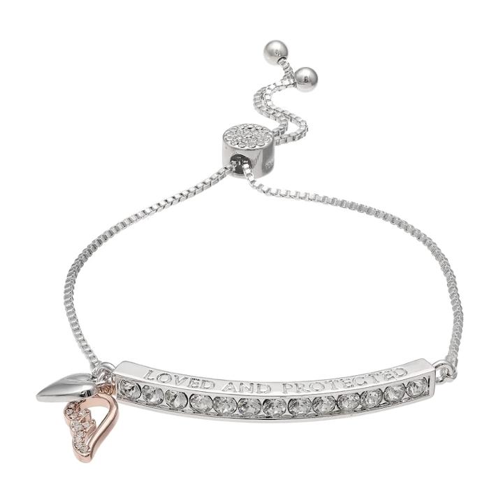 Brillilance Loved And Protected Adjustable Bracelet With Swarovski Crystals, Women's, White