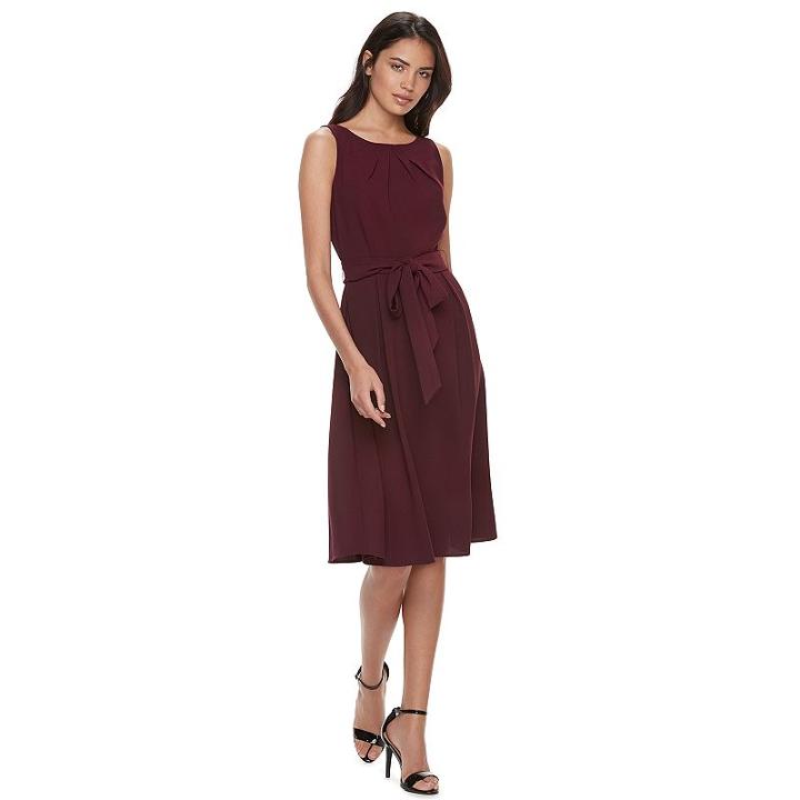 Women's Elle&trade; Solid Pleated Midi Dress, Size: 16, Drk Purple