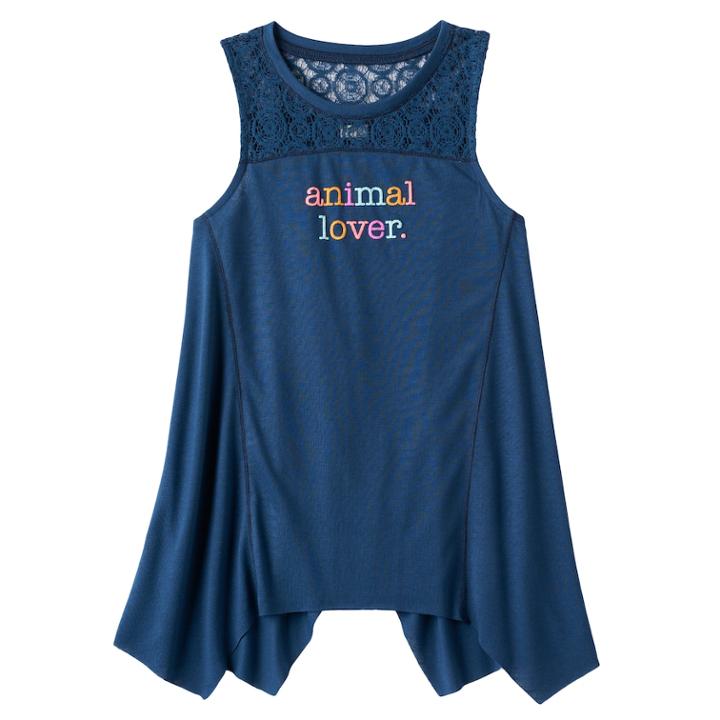 Girls Plus Size Mudd&reg; Crochet Lace Yoke Sharkbite Tank Top, Size: 20 1/2, Med Blue