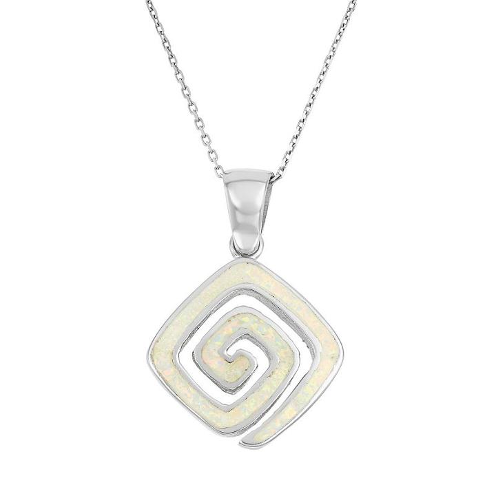 Lab-created Opal Sterling Silver Greek Key Pendant Necklace, Women's, Size: 18, White