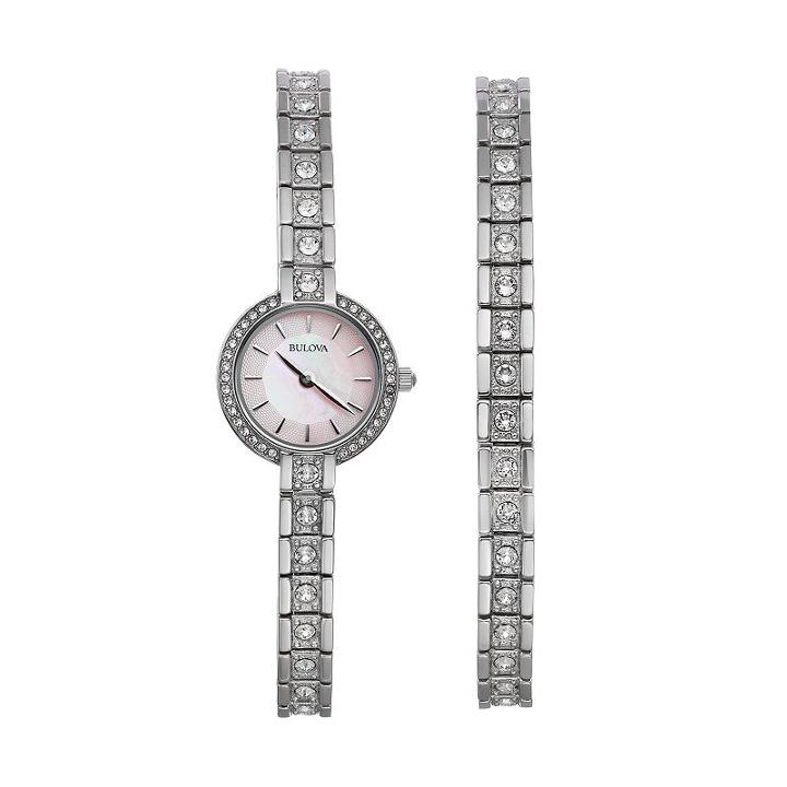Bulova Women's Crystal Stainless Steel Watch & Bracelet Set - 96x131, Grey