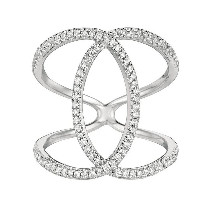 3/8 Carat T.w. Diamond Sterling Silver Double C Ring, Women's, Size: 7, White