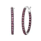 Oro Leoni Sterling Silver Rhodolite Garnet Inside-out Hoop Earrings - Made With Genuine Swarovski Gemstones, Women's, Red