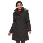 Women's Tower By London Fog Down Faux-fur Trim Puffer Jacket, Size: Large, Black