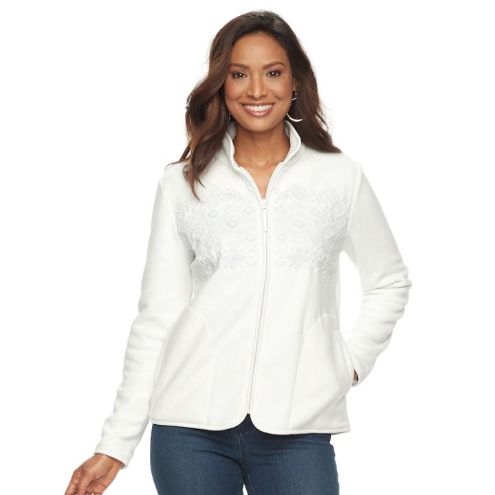 Women's Croft & Barrow&reg; Print Microfleece Jacket, Size: Medium, White