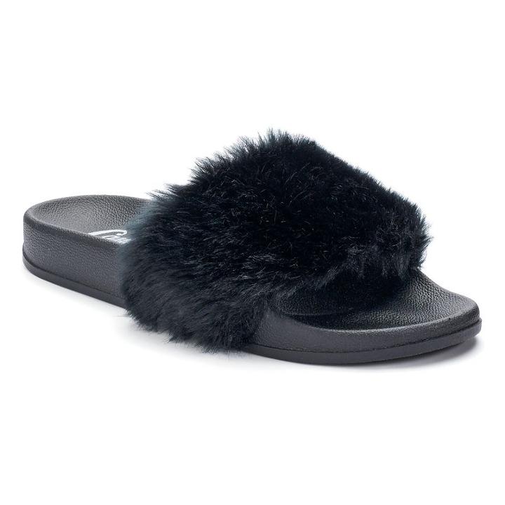 Candie's&reg; Women's Faux-fur Slide Sandals, Girl's, Size: 7.5, Black