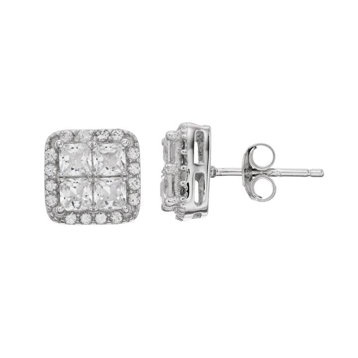 Pure Radiance Lab-created White Sapphire & Diamond Accent Square Cluster Earrings, Women's