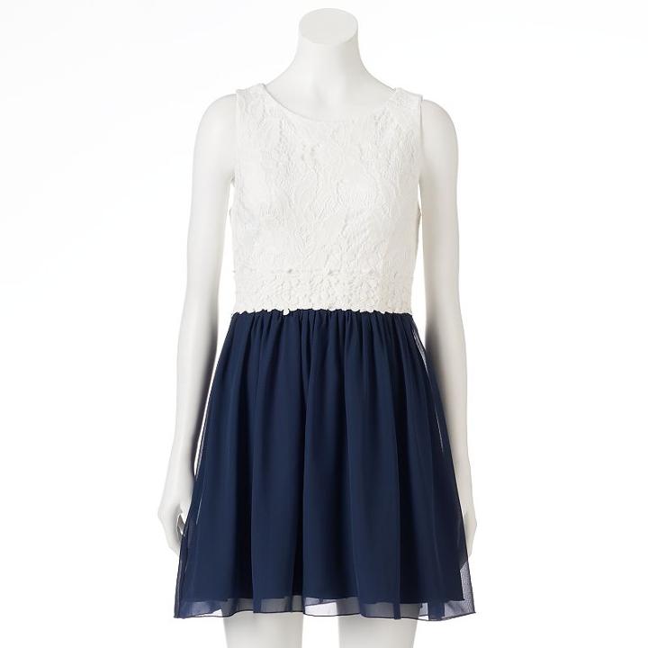 Juniors' Speechless Lace T-back Chiffon Skater Dress, Girl's, Size: 5, White Oth