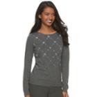 Women's Elle&trade; Embellished Crewneck Sweater, Size: Xl, Dark Grey