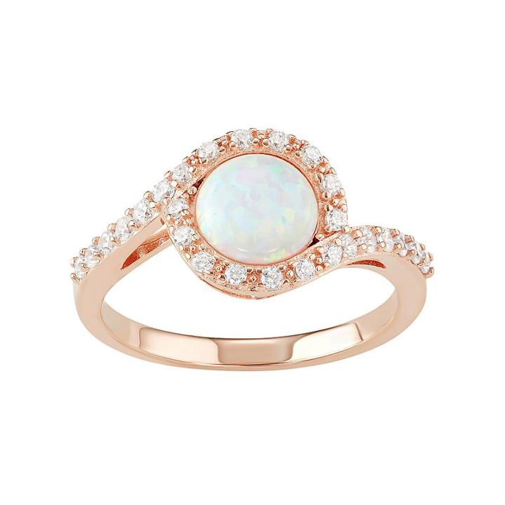 Sterling Silver Lab-created White Opal & Cubic Zirconia Swirl Ring, Women's, Size: 9