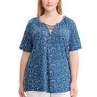 Plus Size Chaps Lace-up Top, Women's, Size: 1xl, Blue