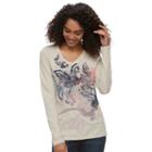 Women's Graphic V-neck Tee, Size: Xl, Beige Oth