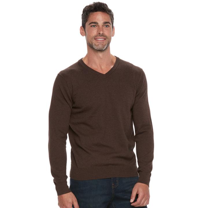 Men's Sonoma Goods For Life&trade; Coolmax Classic-fit V-neck Sweater, Size: Large, Dark Brown
