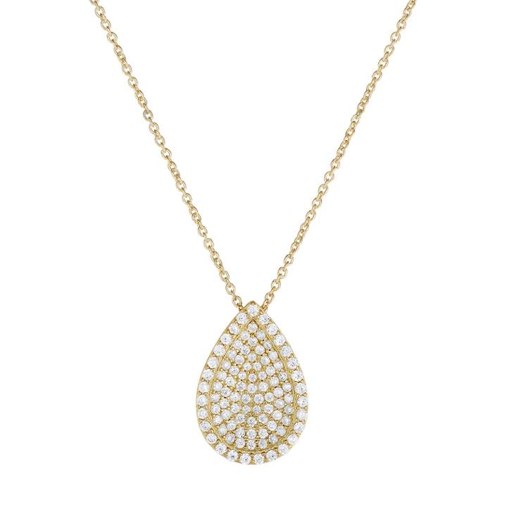 Gold Tone Sterling Silver Cubic Zirconia Teardrop Pendant Necklace, Women's, White