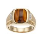 Men's 10k Gold Tiger's-eye & Diamond Accent Ring, Size: 10, Brown