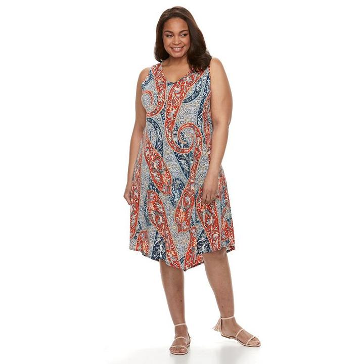 Plus Size World Unity Printed Crochet-back Dress, Women's, Size: 0x, Red Other