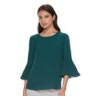 Women's Elle&trade; Ruffle Bell-sleeve Top, Size: Xs, Dark Green
