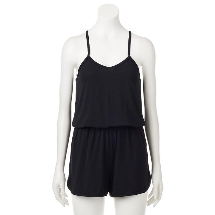 Juniors' So&reg; Knit Cross Back Romper, Teens, Size: Large, Black
